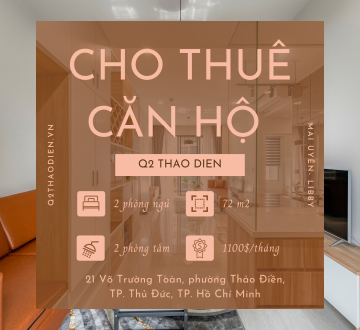 Cho thuê căn hộ 2PN tại Q2 THAO DIEN - Full nội thất hiện đại, không gian xanh & trong lành